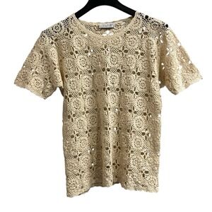 Fenn Wright Manson Top Women Ivory Floral Crochet Open Knit Coastal Boho Hippie